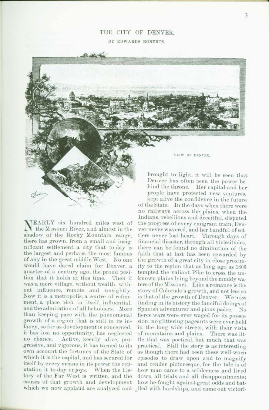 THE CITY OF DENVER, 1888: an early history of "The Queen City of the Plains". vist0006b
